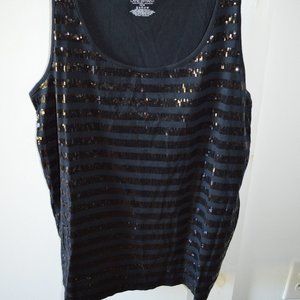Lane Bryant Black Sequin Striped Tank Top Gothic Holiday 14/16 Excellent